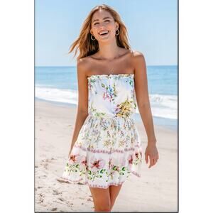 Cupshe Floral Strapless Mini Dress - White and Pink